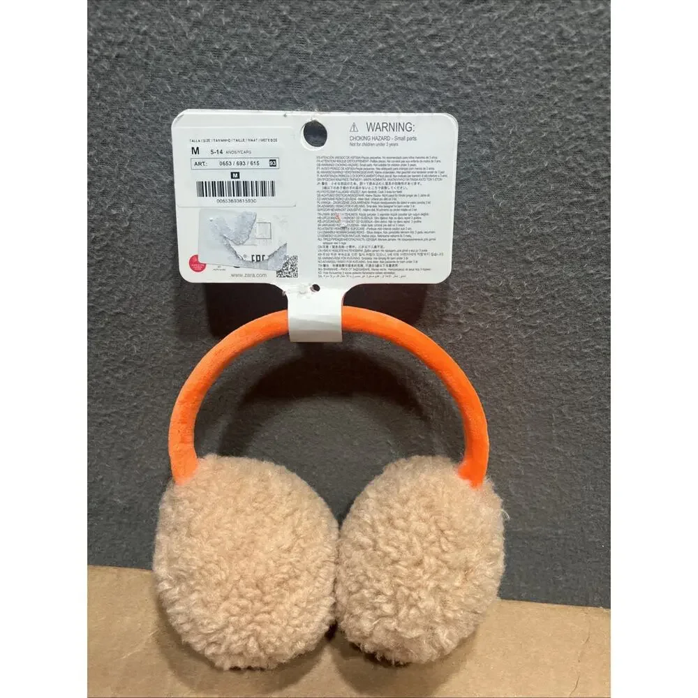 Zara Kids Adjustable Earmuffs Velvet Orange/Beige Size Medium 5-14 Years
